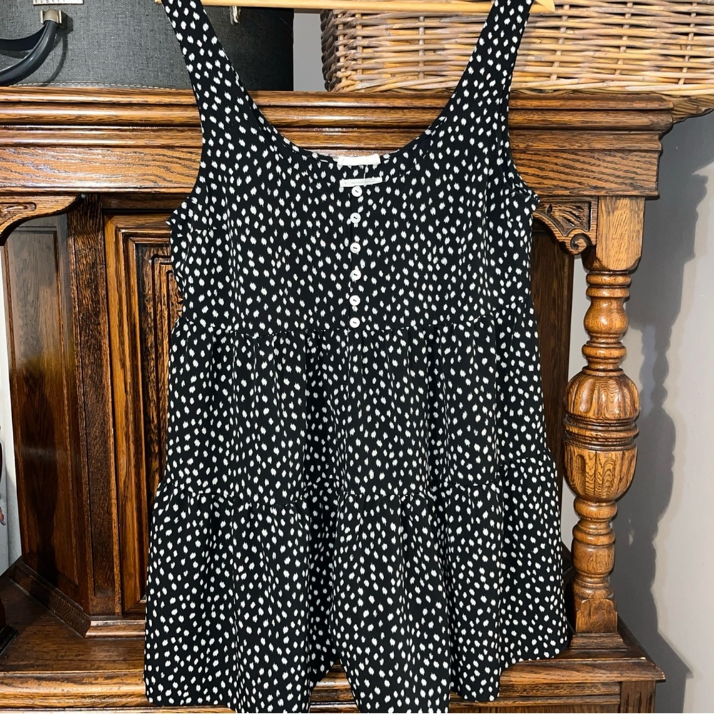 Urban Outfitters Black and White Polka Dot Tiered Romper